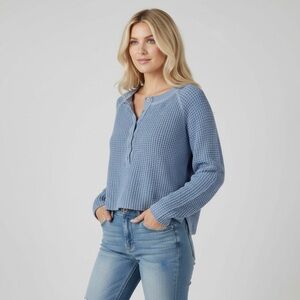 LA HEARTS PACSUN | Blue Waffle Knit Cropped Henley Top
